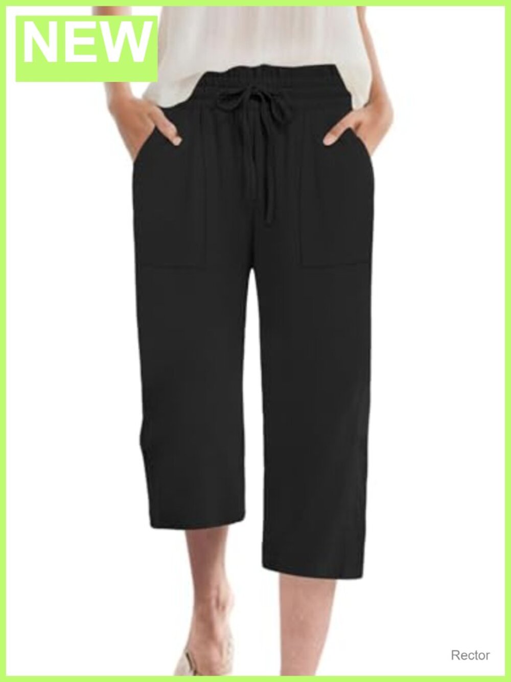 Chiffon Capri Pants with Pockets, Wide Leg High Waist Drawstring Lounge Trousers